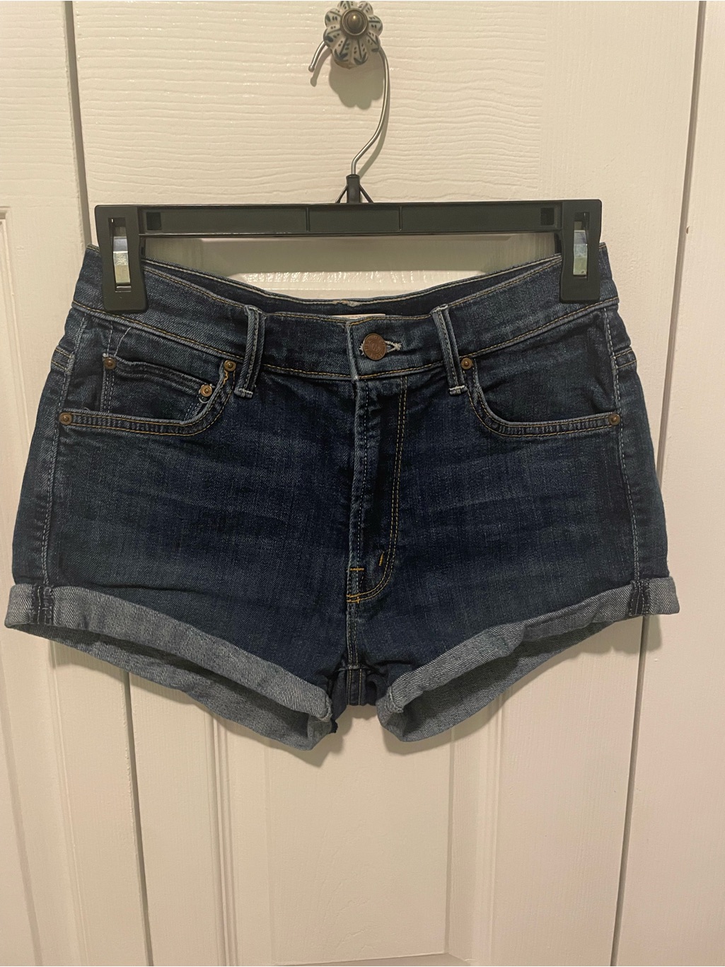 Mother Dark Indigo Cuffed Denim Shorts